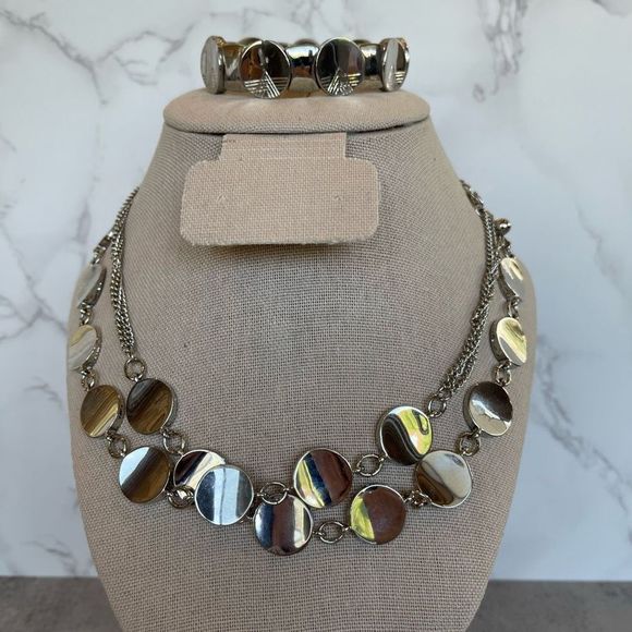 Chico’s Necklace and Bracelet Set Silver Tone Circles - Picture 2 of 5